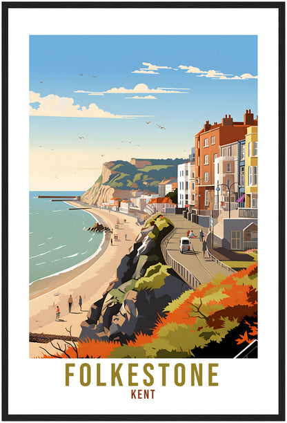 Folkestone Travel Print Kent Home Decor Folkestone South East England Wall Hanging Folkestone Artwork Gift Folkestone Travel Poster Artwork