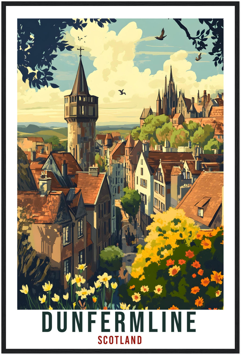 Dunfermline Travel Print Scotland Decor Dunfermline Wall Art Wall Hanging Art Lover Scotland Artwork Travel Poster Dunfermline Travel Art