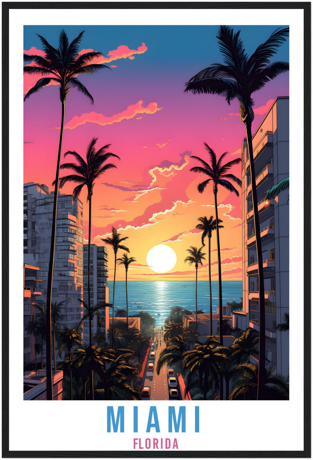 Miami Travel Print Wall Miami Florida Sunset Wall Hanging Travel Poster Miami City Landscape Florida Home Decor Florida Gift Travel Art