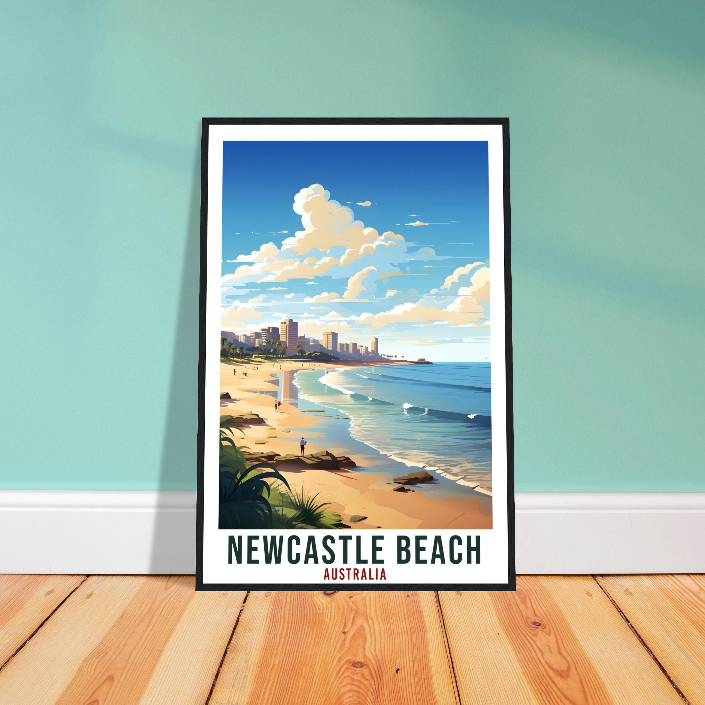Newcastle Beach Travel Poster Wall Art Newcastle Australia Artwork Wall Hanging Newcastle Beach Travel Print Australian Art Lovers Gift