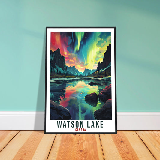 Watson Lake Travel Print Canada Northern Lights Wall Art Wall Hanging Travel Art Gift Watson LakeTravel Poster Canada Landscape Artwork