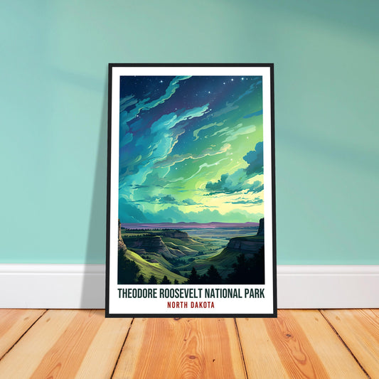 North Dakota National Park Travel Print North Dakota Northern Lights Wall Art Wall Hanging Travel Art Gift North Dakota Travel Poster USA