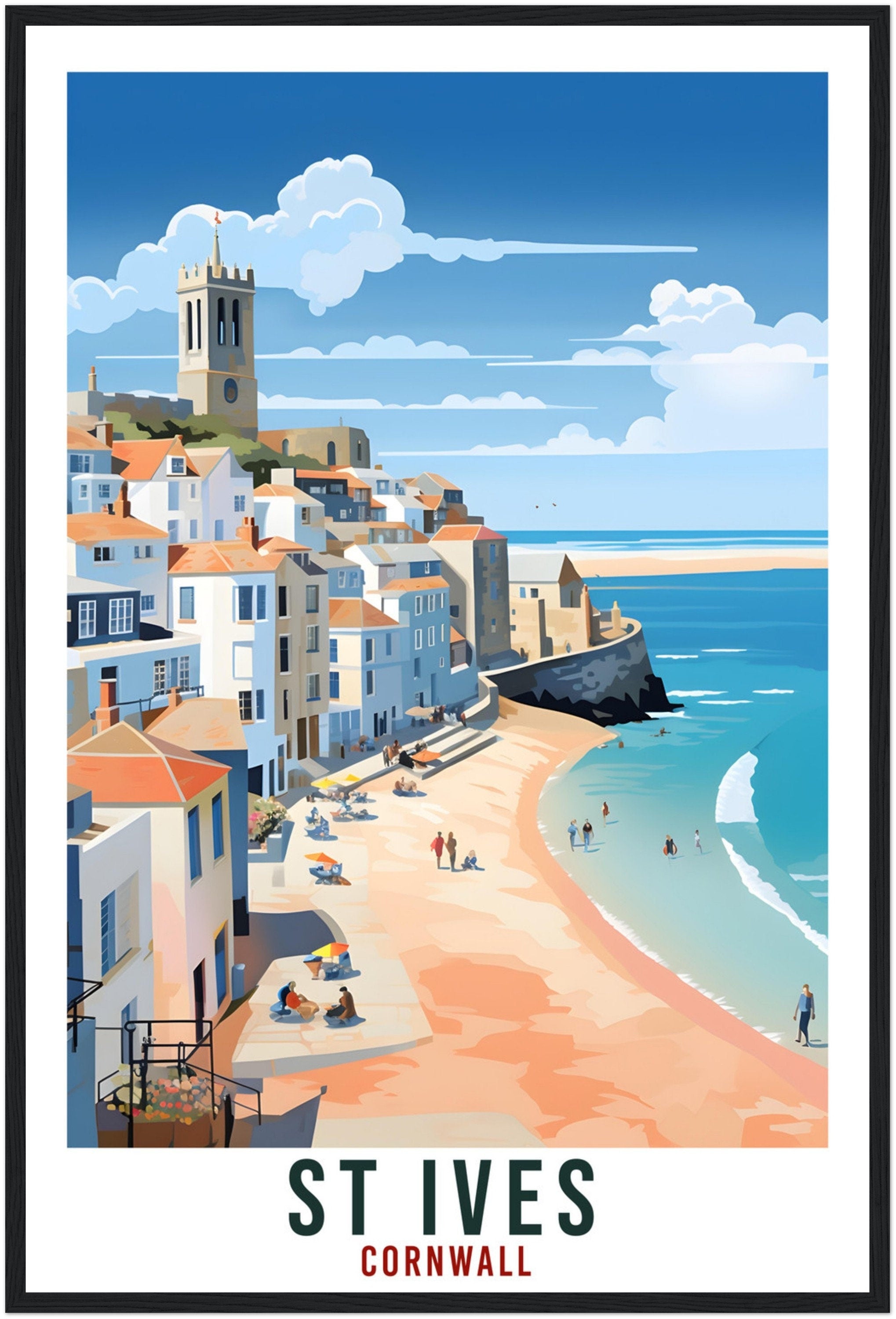 St Ives Travel Print Cornwall Wall Art Home Decor Wall Hanging Travel Art Gift St Ives Travel Poster England Coastal Artwork Art Lover Gift