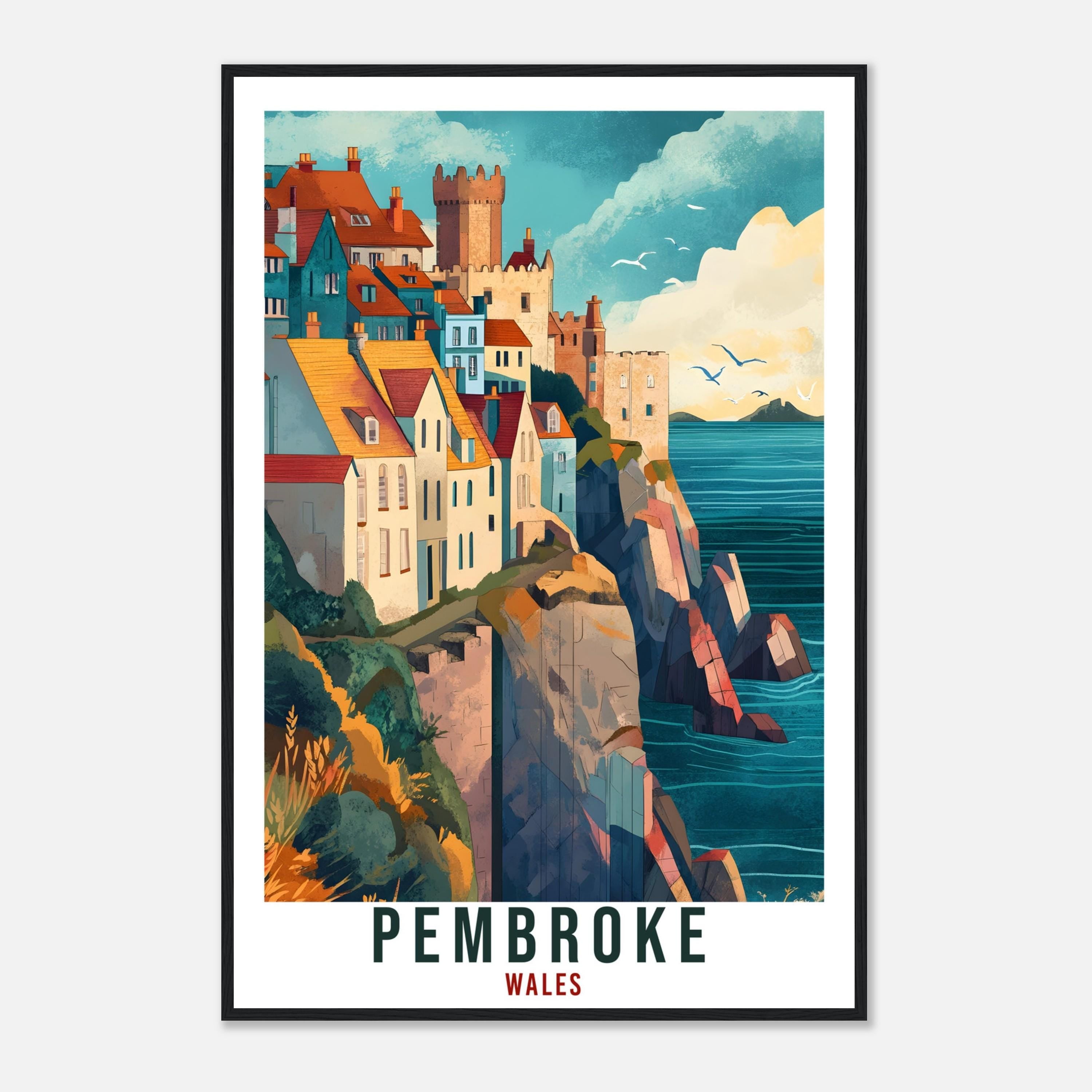 Pembroke Travel Print Wales Home Decor Pembroke Wall Art Wall Hanging Art Lover Wales Artwork Travel Poster Pembroke Travel Art Gift