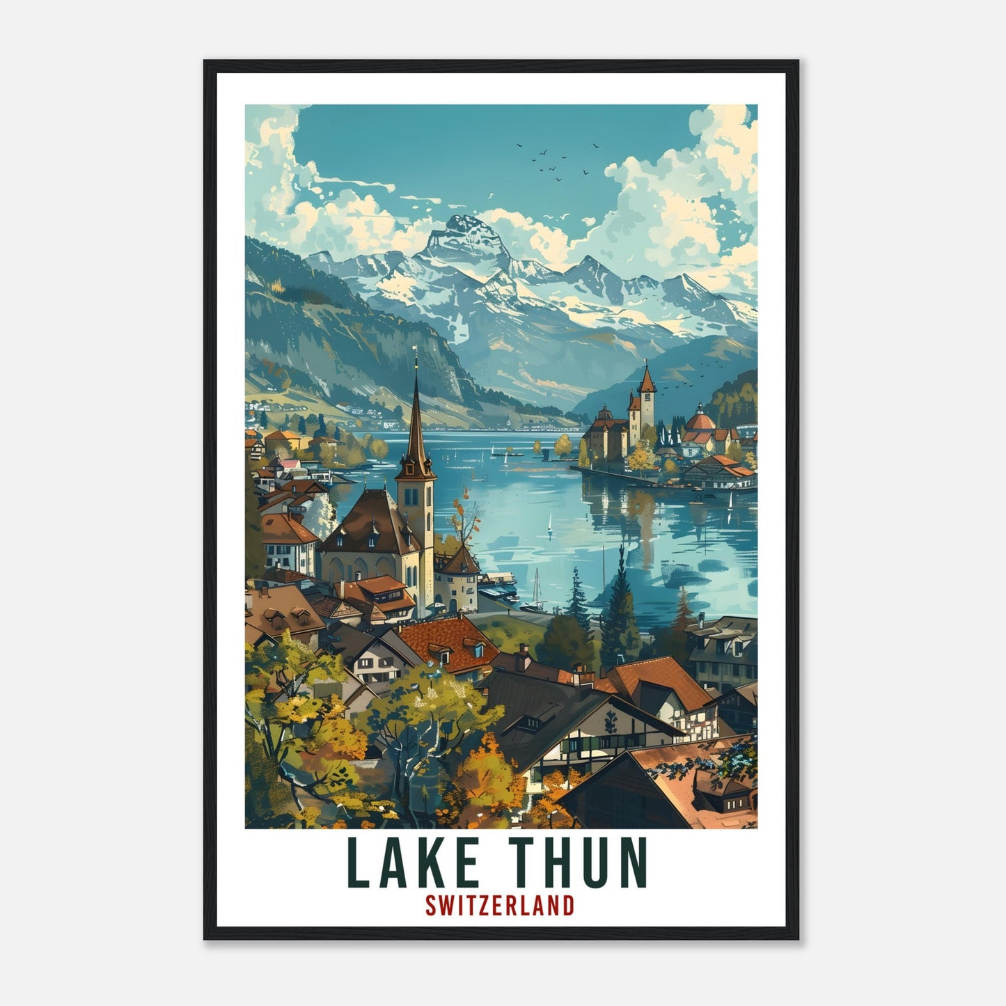 Lake Thun Travel Print Swiss Wall Art Wall Hanging Home Living Décor Lake Thun Gift Art Lovers Gift Switzerland Artwork Swiss Travel Poster
