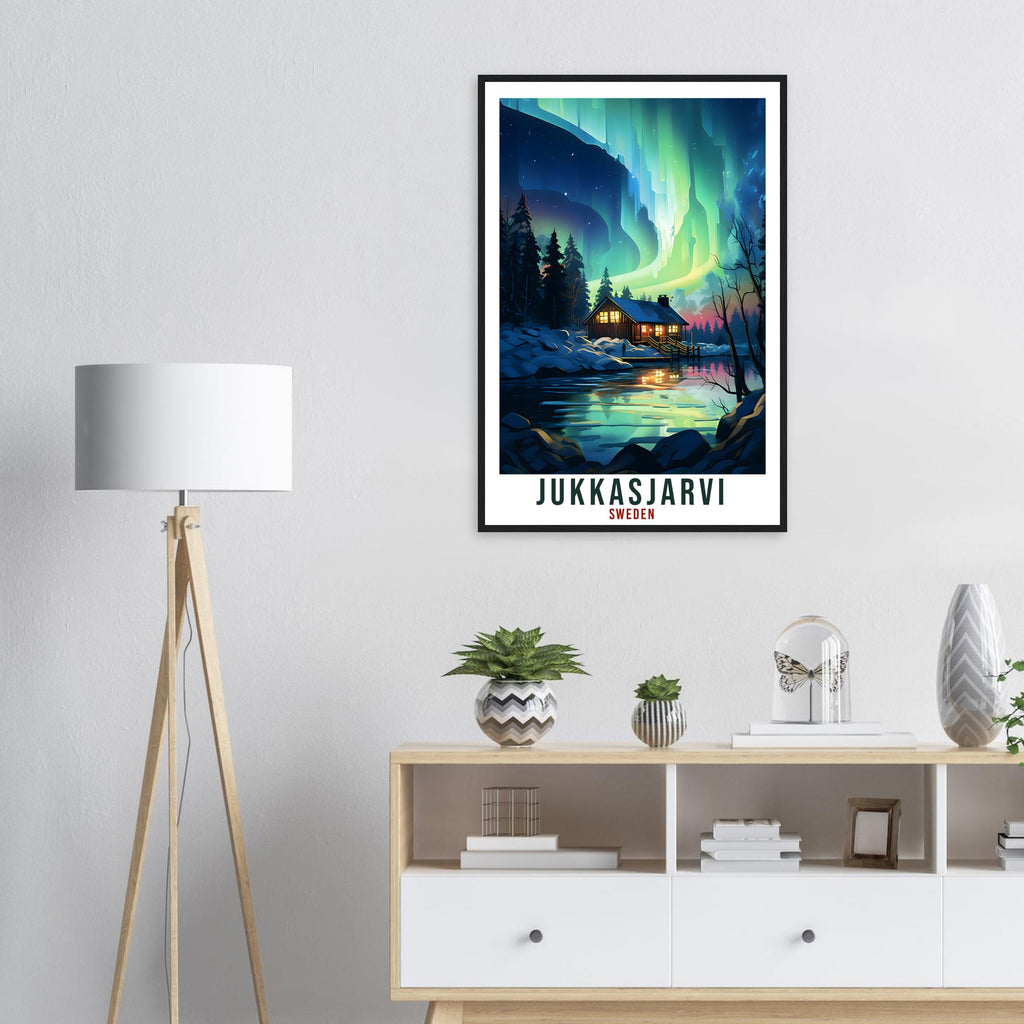 Jukkasjarvi Travel Print Sweden Northern Lights Wall Art Wall Hanging Travel Art Gift Jukkasjarvi Travel Poster Sweden Landscape Art Lover