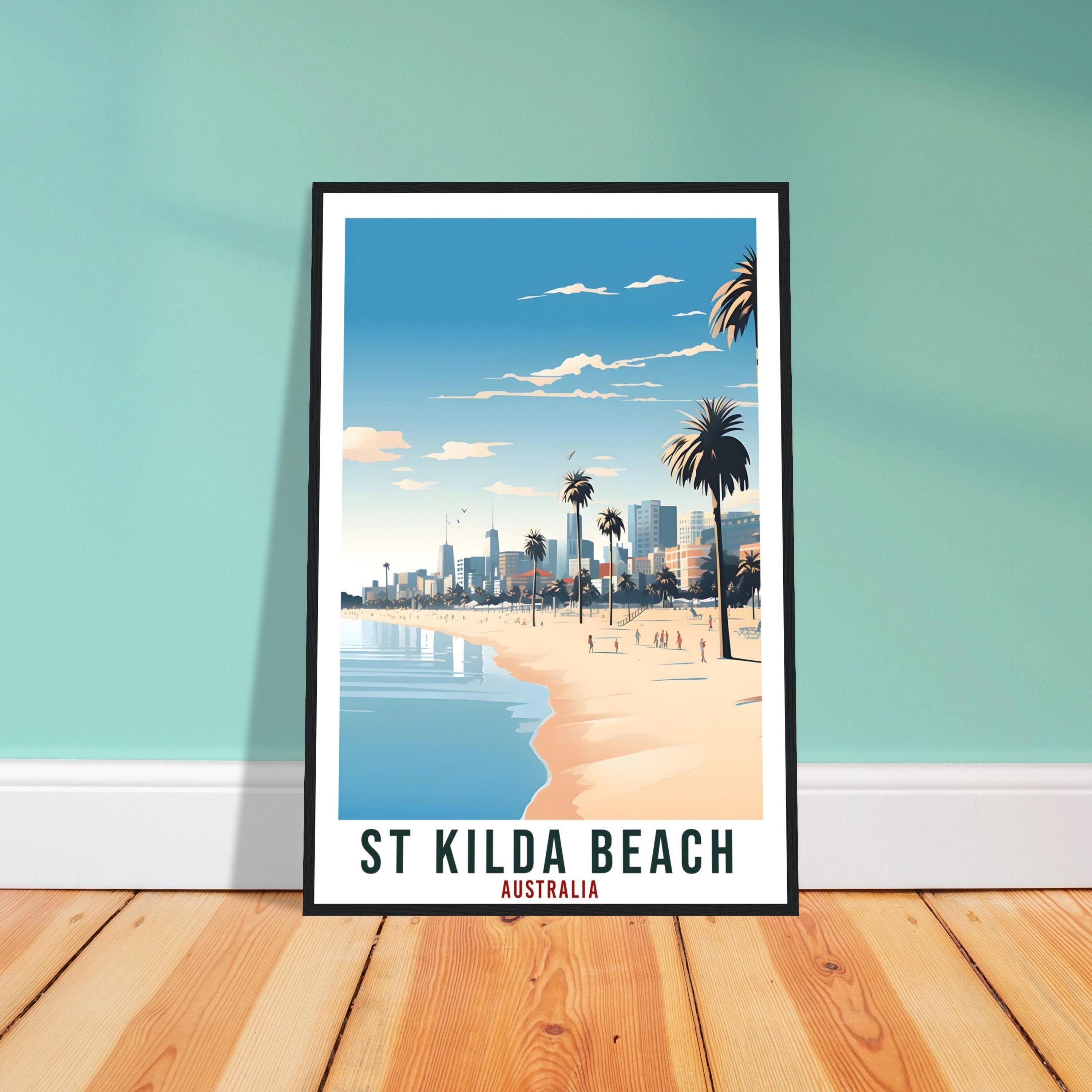 St Kilda Beach Travel Poster Wall Art St Kilda Australia Artwork Wall Hanging Perth Art Gift St Kilda Beach Travel Print Australian Art Gift
