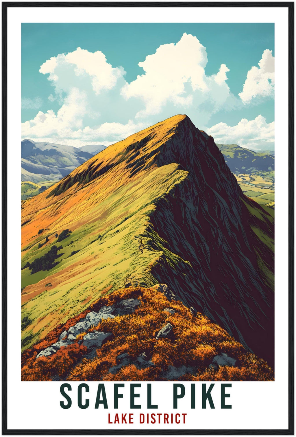 Scafel Pike Travel Print Lake District Home Scafel Pike Mountain Wall Art Wall Hanging Art Lover Lake District Artwork Travel Poster Cumbria