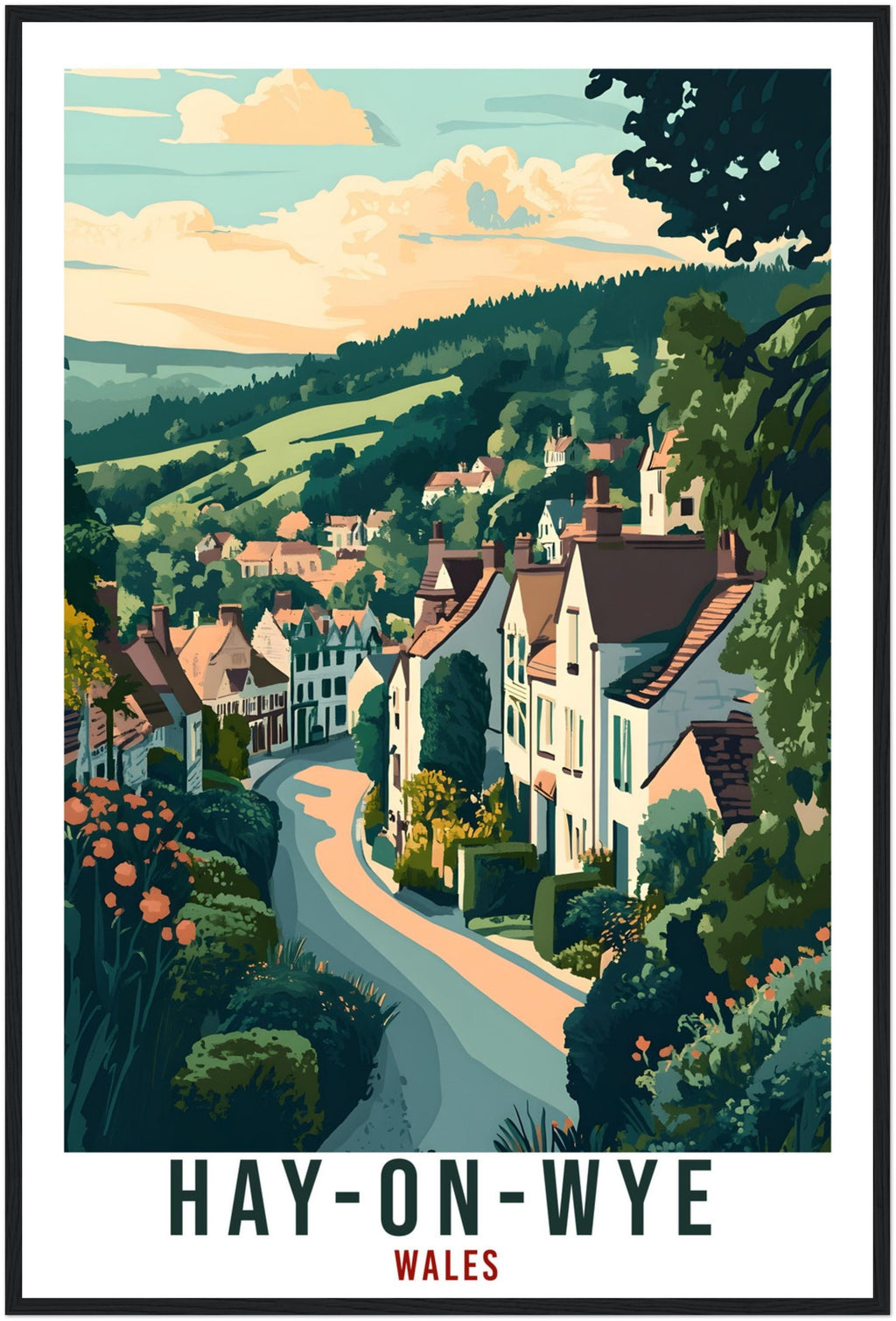 Hay-On-Wye Travel Print Wales Home Decor Hay-On-Wye Wall Art Wall Hanging Art Lover Wales Artwork Travel Poster Hay-On-Wye Travel Art Gift