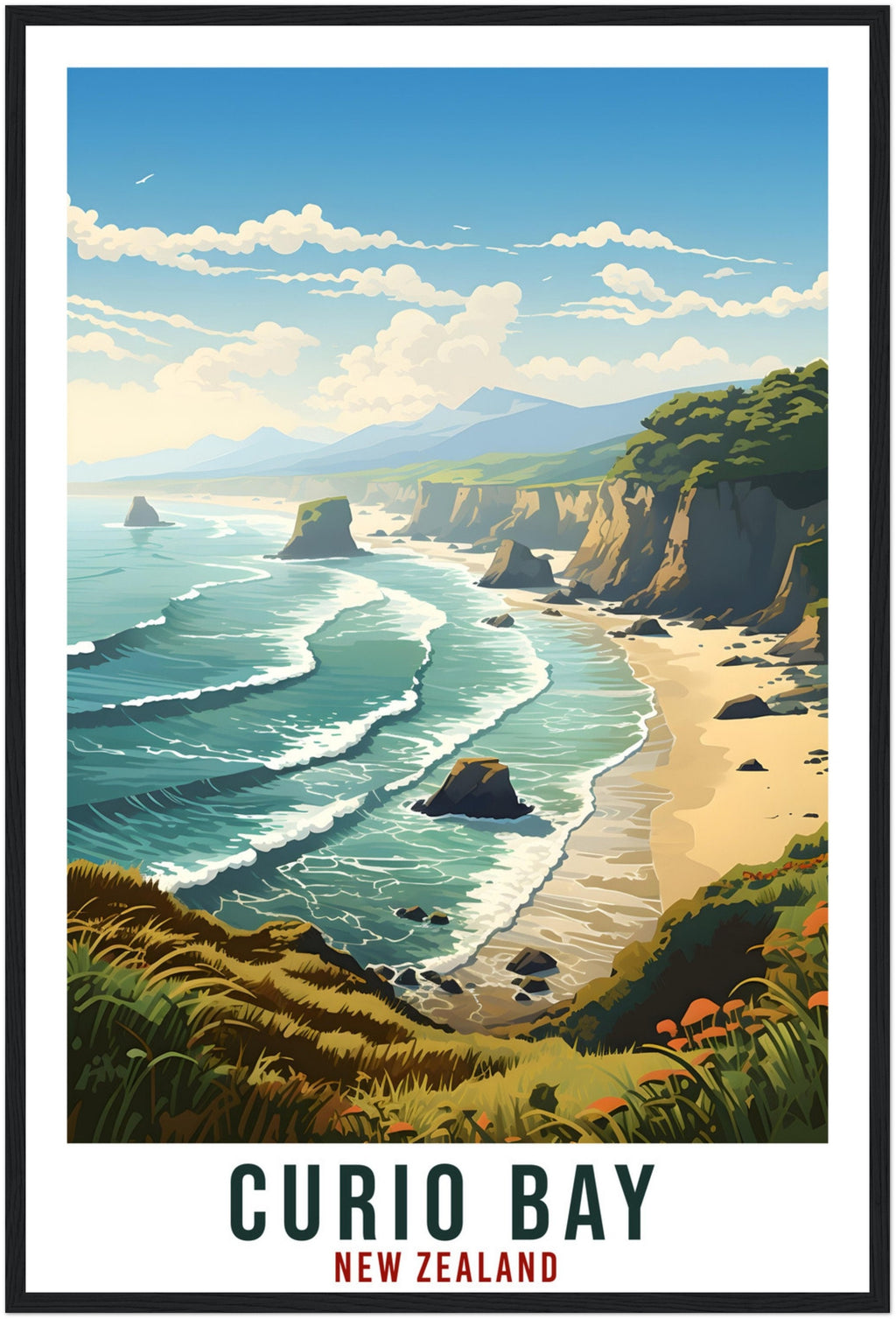 Curio Bay Travel Print Wall Art Curio Bay New Zealand Wall Hanging Artwork NZ Art Gifts Curio Bay Travel Poster New Zealand Art Lovers Gift