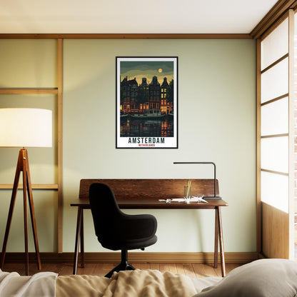 Amsterdam Travel Poster Wall Art Amsterdam Netherlands Wall Hanging Artwork Art Gifts Amsterdam Travel Print Netherlands Art Lovers Gift