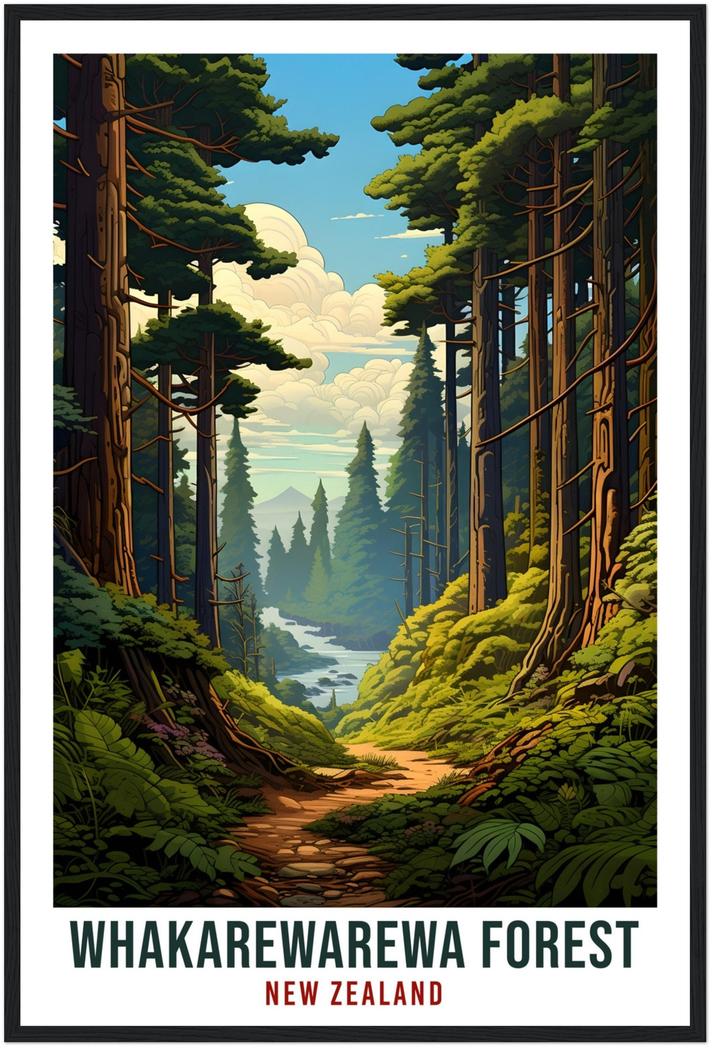 Whakarewarewa Forest Travel Print Wall Art Whakarewarewa Forest New Zealand Artwork Whakarewarewa Travel Poster New Zealand Art Lovers Gift