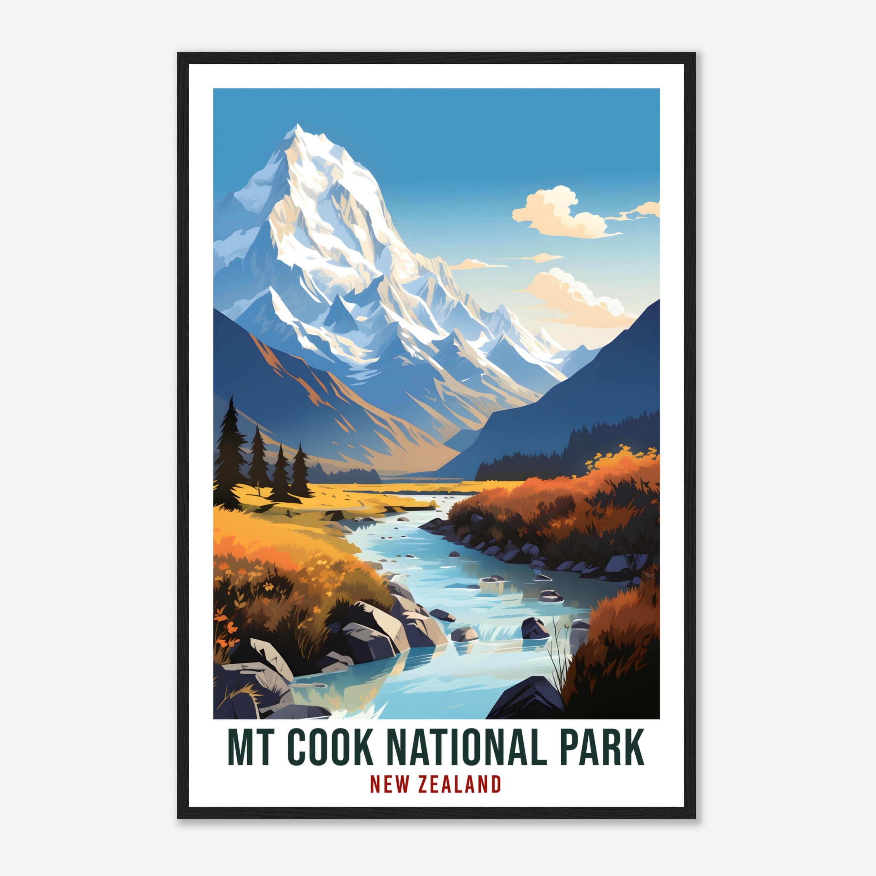 Mt Cook Travel Print Wall Art Mt Cook National Park New Zealand Artwork Mt Cook Art Gifts Mt Cook Travel Poster New Zealand Art Lovers Gift