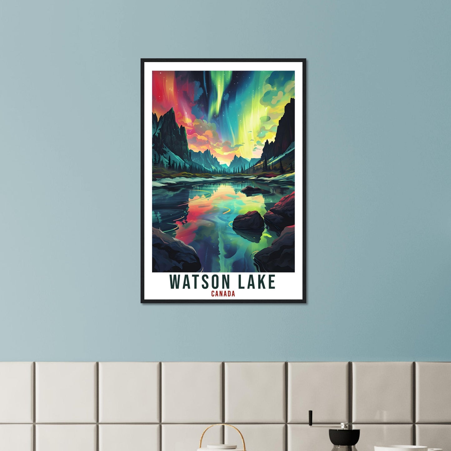 Watson Lake Travel Print Canada Northern Lights Wall Art Wall Hanging Travel Art Gift Watson LakeTravel Poster Canada Landscape Artwork