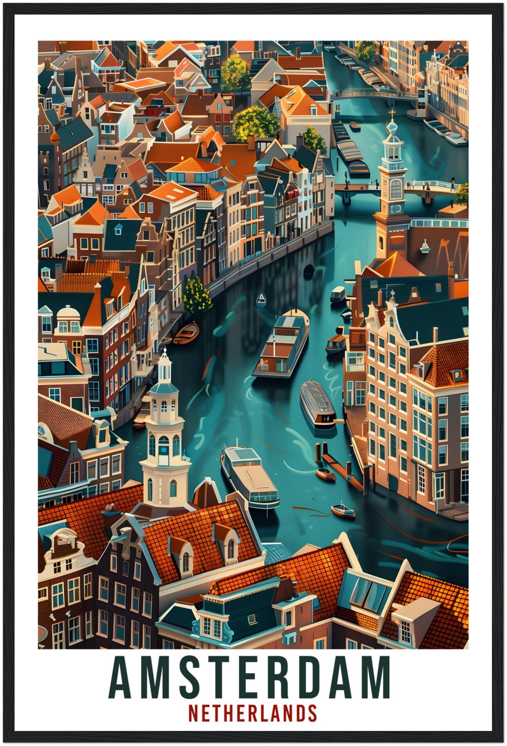 Amsterdam Canals Travel Print Holland Wall Art Wall Hanging Home Décor Amsterdam Gift Gift Dutch Artwork Gift The Netherlands Travel Poster