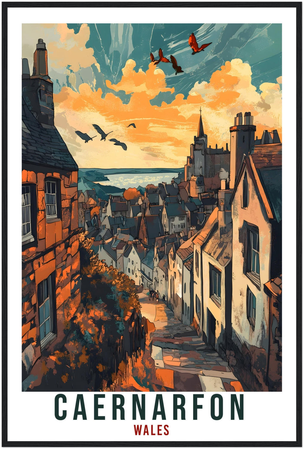 Caernarfon Travel Print Wales Home Decor Caernarfon Wall Art Wall Hanging Art Lover Wales Artwork Travel Poster Caernarfon Travel Art Gift