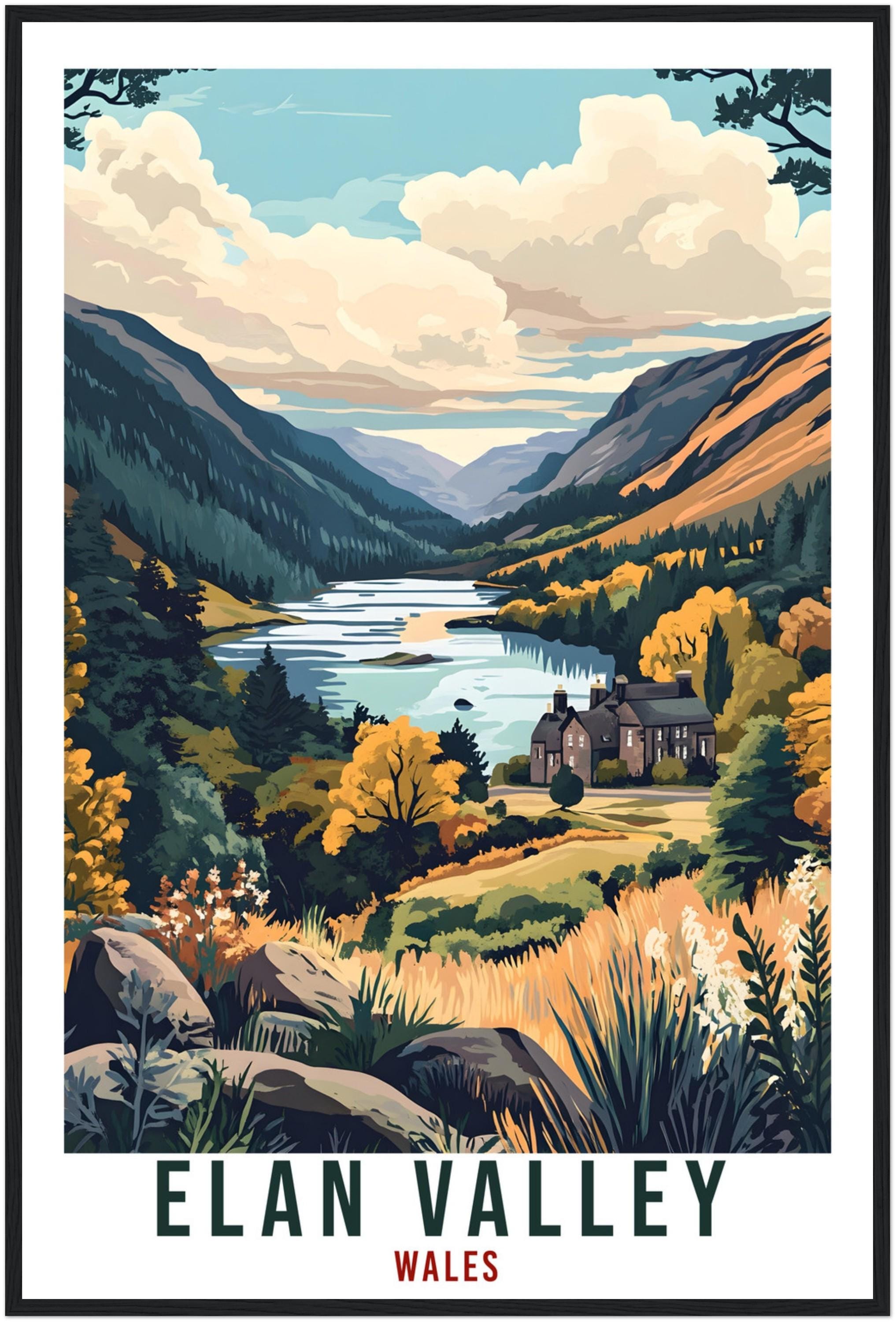 Elan Valley Travel Print Wales Home Decor Elan Valley Wall Art Wall Hanging Art Lover Wales Artwork Travel Poster Elan Valley Travel Art