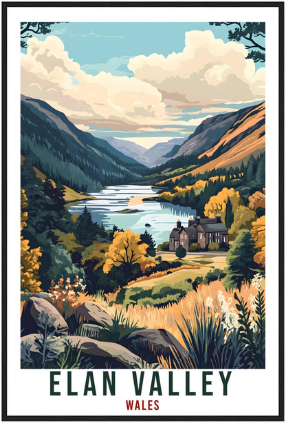 Elan Valley Travel Print Wales Home Decor Elan Valley Wall Art Wall Hanging Art Lover Wales Artwork Travel Poster Elan Valley Travel Art