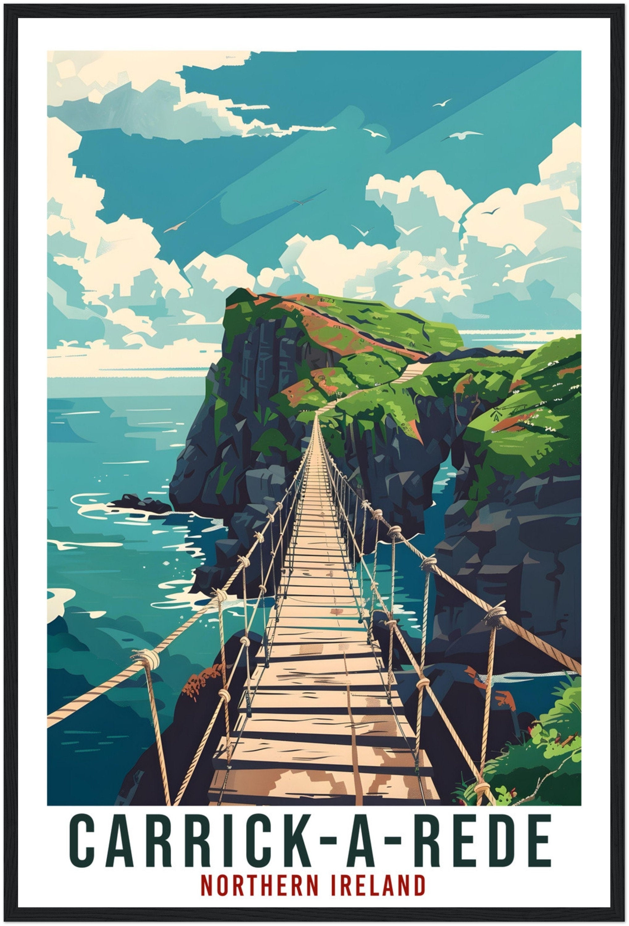 Carrick-A-Rede Travel Print Ireland Wall Art Wall Hanging Ballintoy County Antrim Art Gift Artwork Gift North Coast Northern Ireland Poster
