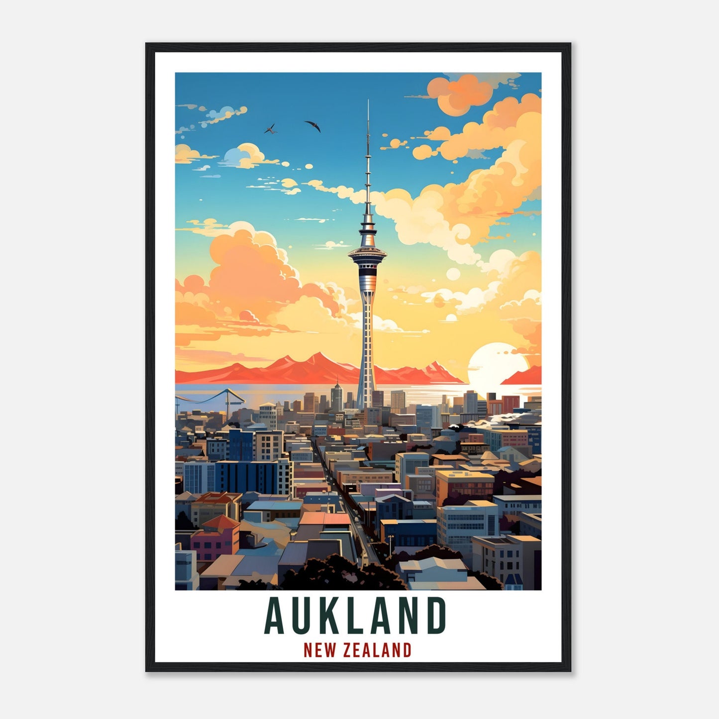 Aukland Travel Print Wall Art Aukland New Zealand City Landscape Artwork Aukland Art Gifts Aukland Travel Poster New Zealand Art Lovers Gift