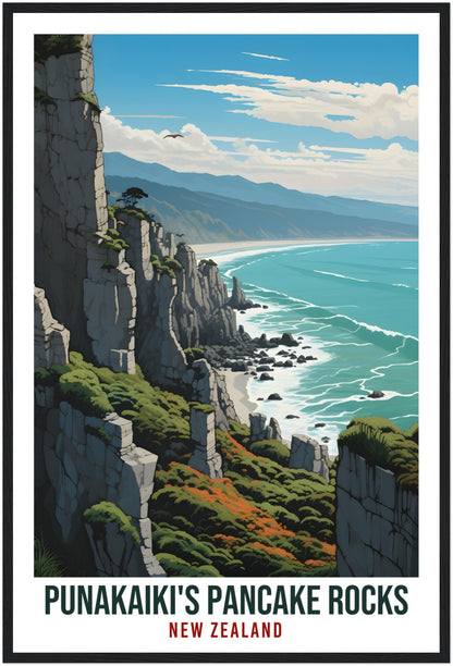 Punakaiki Pancake Rocks Travel Print Wall Art Punakaiki New Zealand Wall Hanging Artwork Punakaiki Travel Poster New Zealand Art Lovers Gift