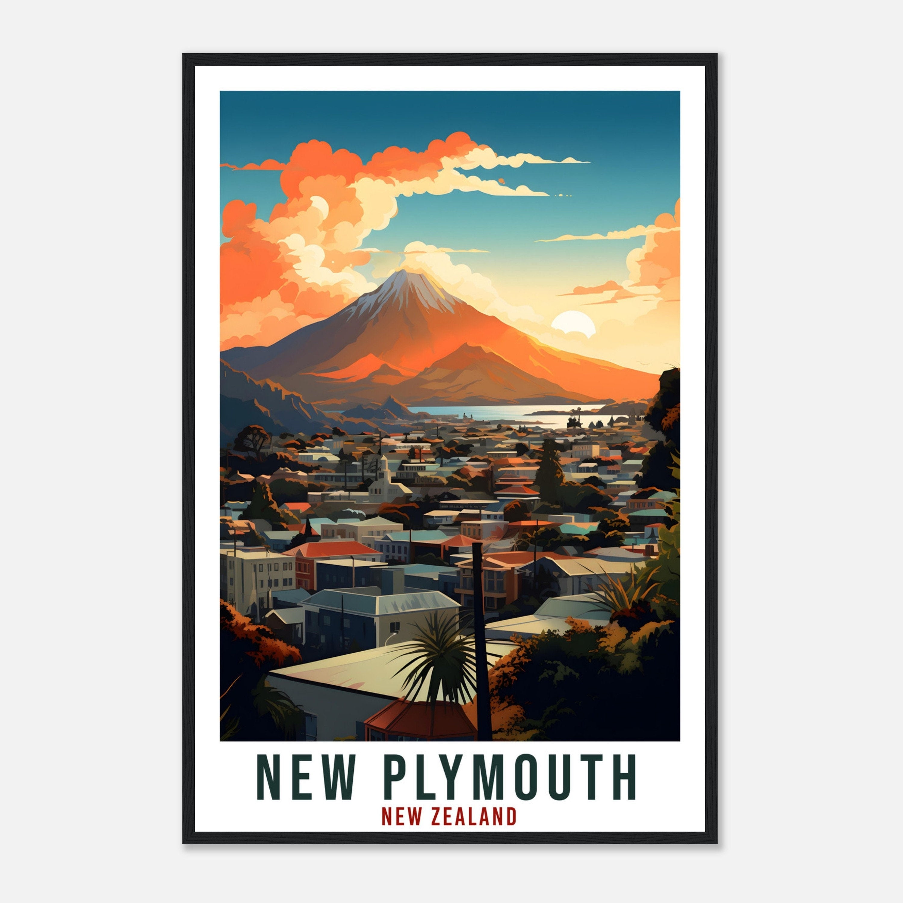 New Plymouth Travel Print Wall Art New Plymouth New Zealand City Artwork Art Gifts New Plymouth Travel Poster New Zealand Art Lovers Gift