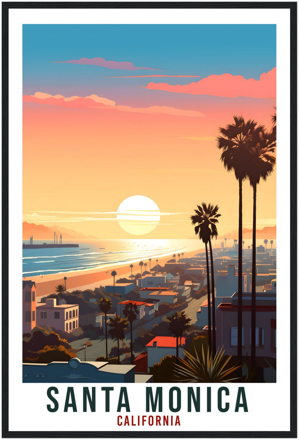 Santa Monica Travel Print California Home Decor USA City Wall Art Gift Wall Hanging Art Lover California Artwork Santa Monica Travel Poster