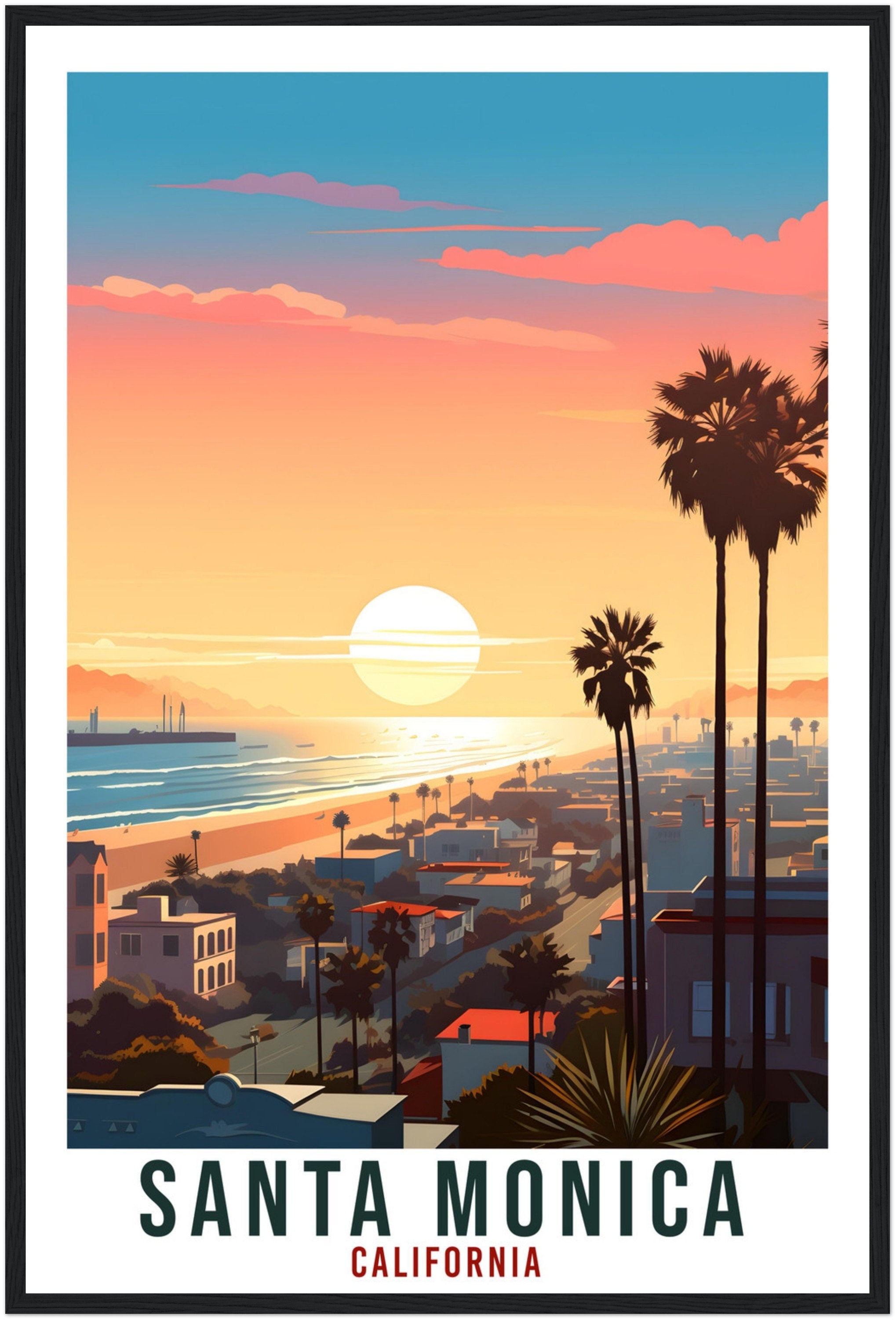 Santa Monica Travel Print California Home Decor USA City Wall Art Gift Wall Hanging Art Lover California Artwork Santa Monica Travel Poster