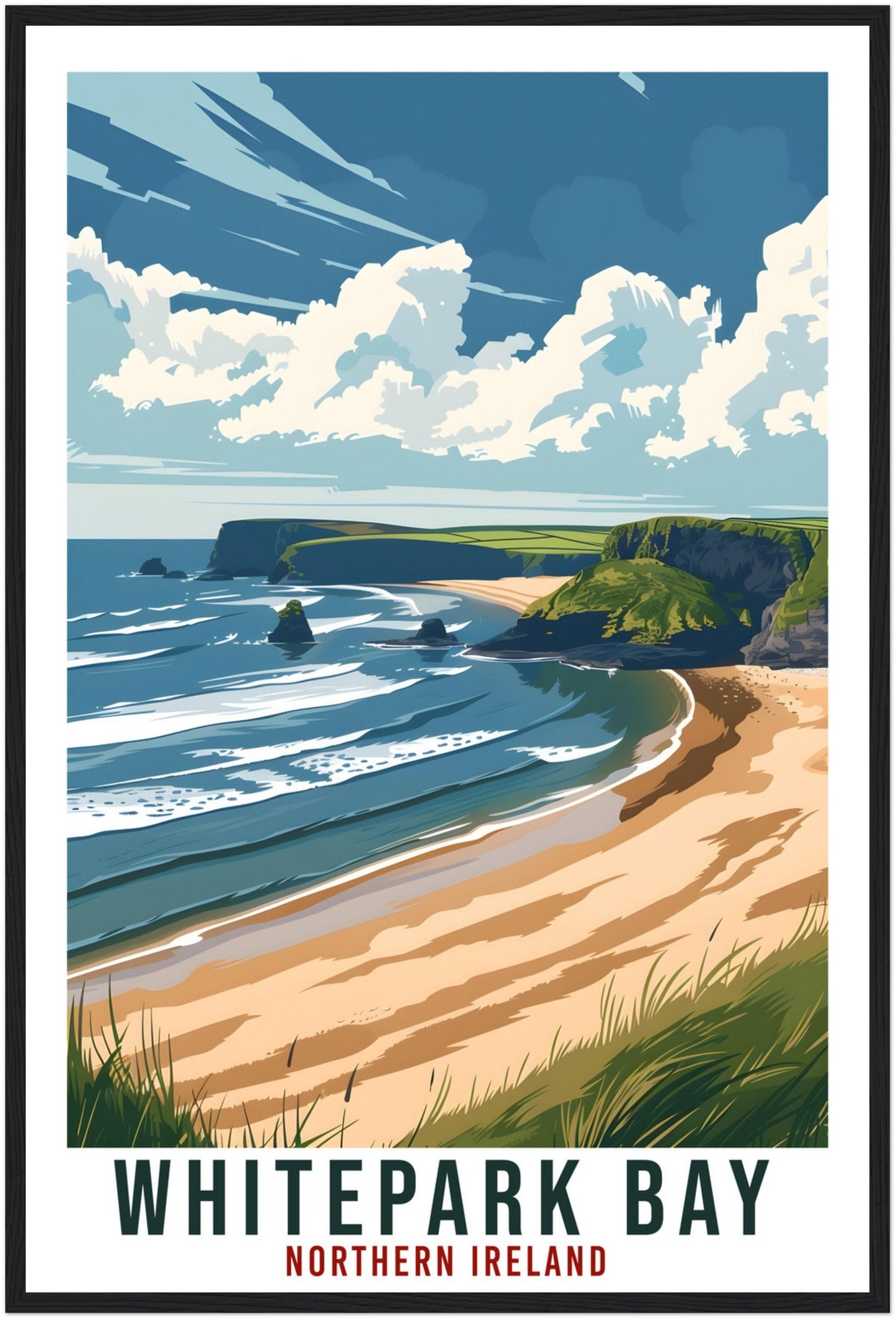 Whitepark Bay Travel Print Northern Ireland Wall Art Wall Hanging Whitepark Bay Gift Art Lovers Irish Artwork Gift Ireland Travel Poster