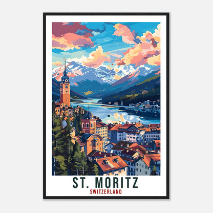 St Moritz Travel Print Swiss Wall Art Wall Hanging Home Living Décor St Moritz Gift Art Lovers Switzerland Artwork Gift Swiss Travel Poster