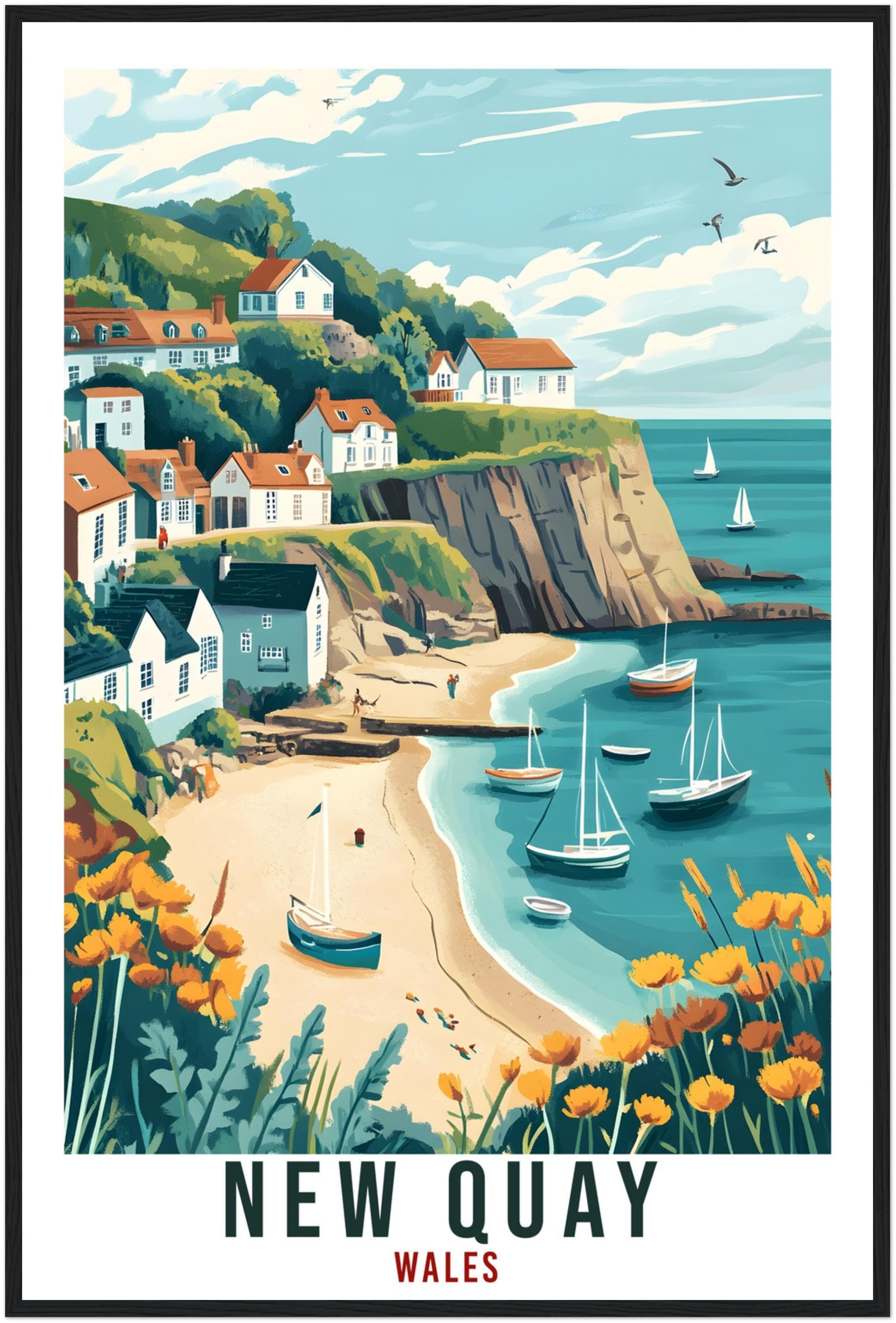 New Quay Travel Poster Wales Home Decor New Quay Wall Art Wall Hanging Art Lover Wales Artwork Travel Print Wales New Quay Travel Art Gift