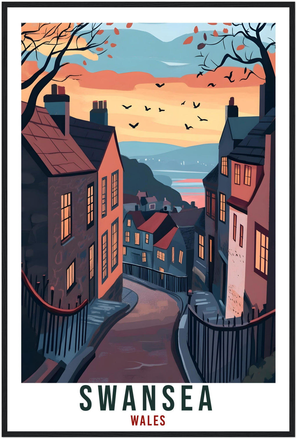 Swansea Travel Print Wales Home Decor Swansea Wall Art Wall Hanging Art Lover Wales Artwork Travel Poster Wales Swansea Travel Art Gift