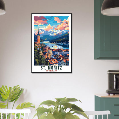 St Moritz Travel Print Swiss Wall Art Wall Hanging Home Living Décor St Moritz Gift Art Lovers Switzerland Artwork Gift Swiss Travel Poster