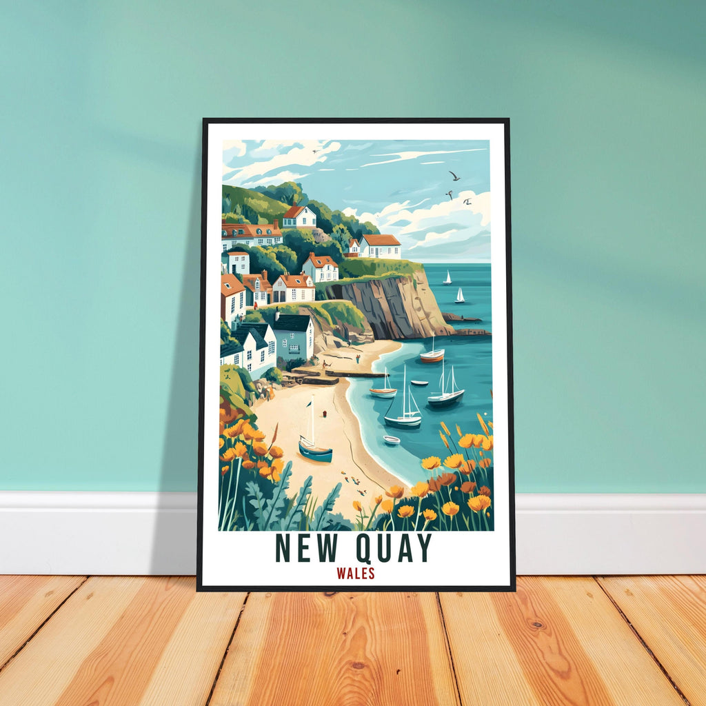 New Quay Travel Poster Wales Home Decor New Quay Wall Art Wall Hanging Art Lover Wales Artwork Travel Print Wales New Quay Travel Art Gift