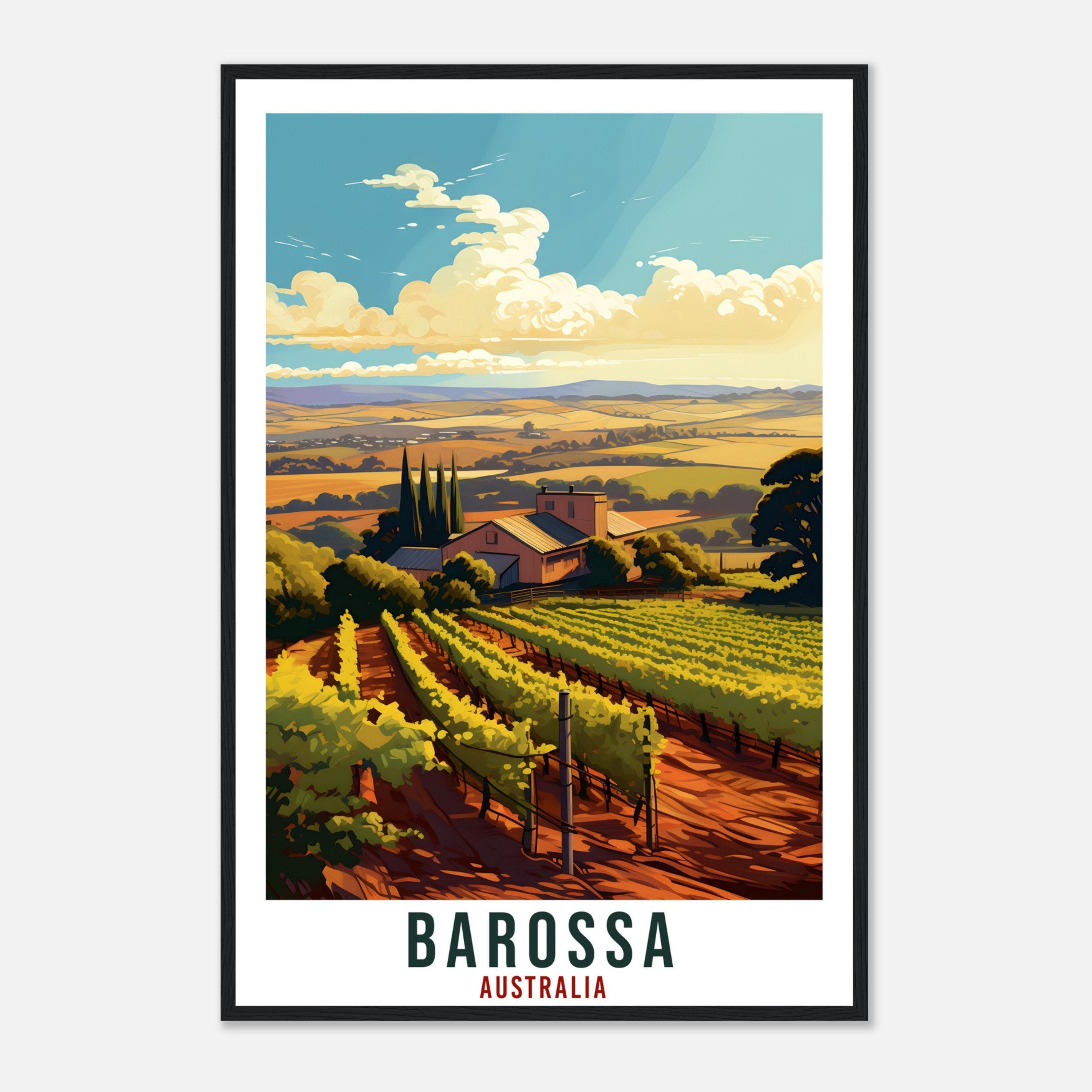 Barossa Travel Poster Wall Art Barossa Australian Wine Region Artwork Wall Hanging Art Gifts Barossa Travel Print Australian Art Lovers Gift
