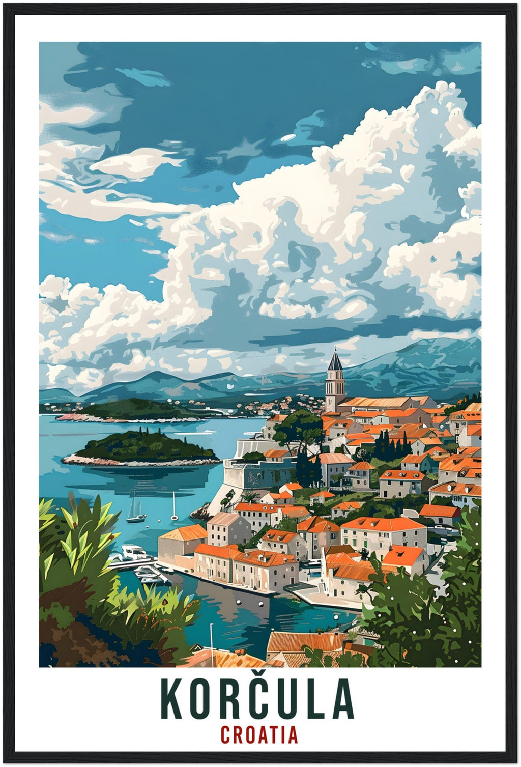 Korčula Travel Print Croatia Wall Art Wall Hanging Home Décor Korčula Gift Croatian Landmark Artwork Gift Croatia Holiday Travel Poster