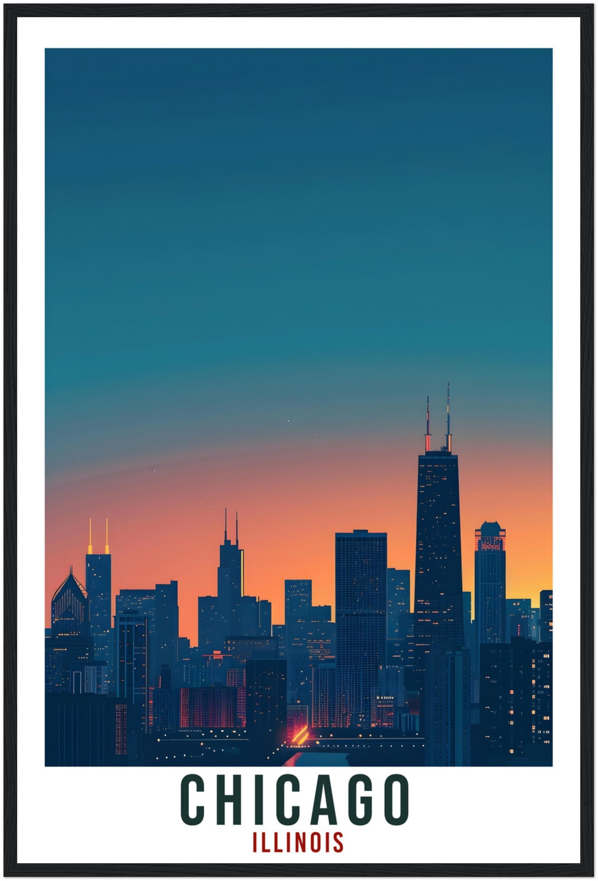 Chicago Travel Print Illinois Home Decoration USA City Wall Art Gift Wall Hanging Art Lover Illinois Artwork Chicago Skyline Travel Poster