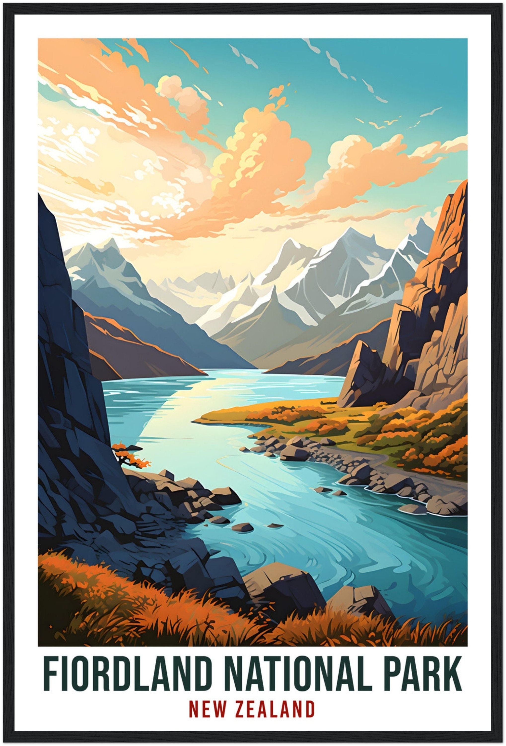 Fiordland National Park Travel Print Wall Art Fiordland New Zealand Decor Artwork Art Gifts Fiordlands Travel Poster New Zealand Art Lovers