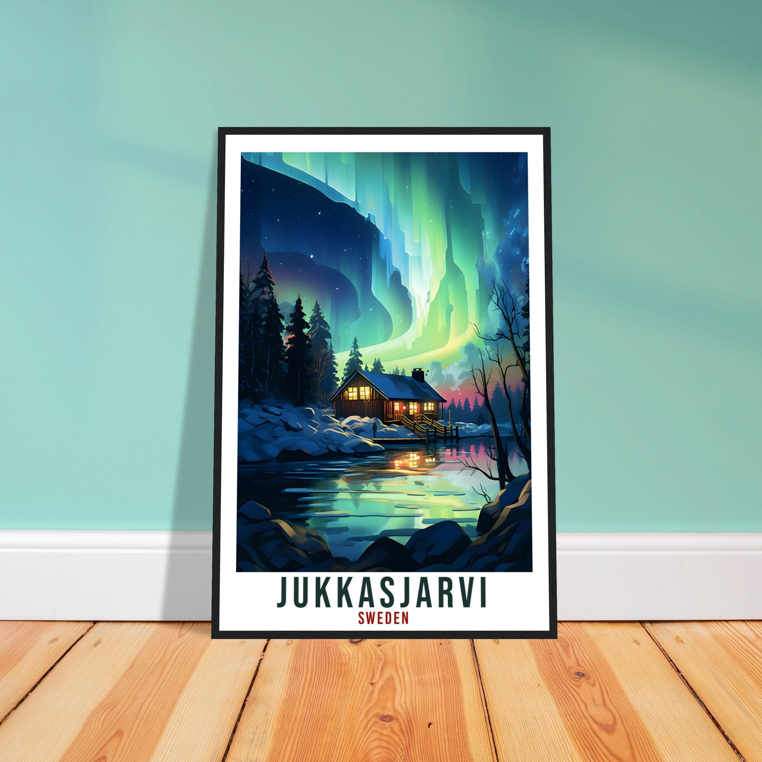 Jukkasjarvi Travel Print Sweden Northern Lights Wall Art Wall Hanging Travel Art Gift Jukkasjarvi Travel Poster Sweden Landscape Art Lover