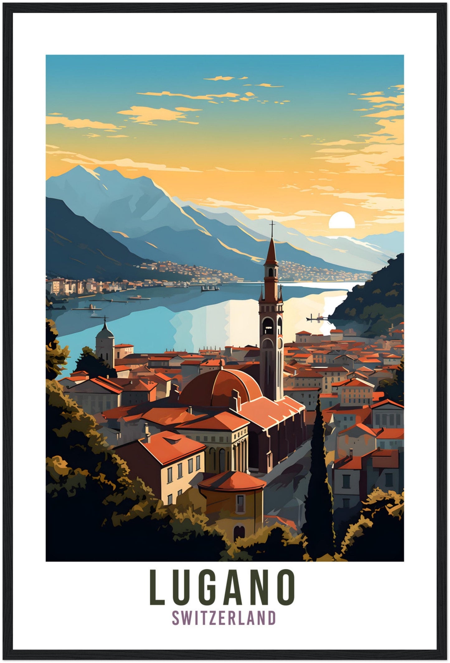Lugano Travel Print Wall Art Lugano Lake Home Decor Switzerland Gift Holiday Lugano Art Print Lugano Travel Poster Swiss Landscape Artwork