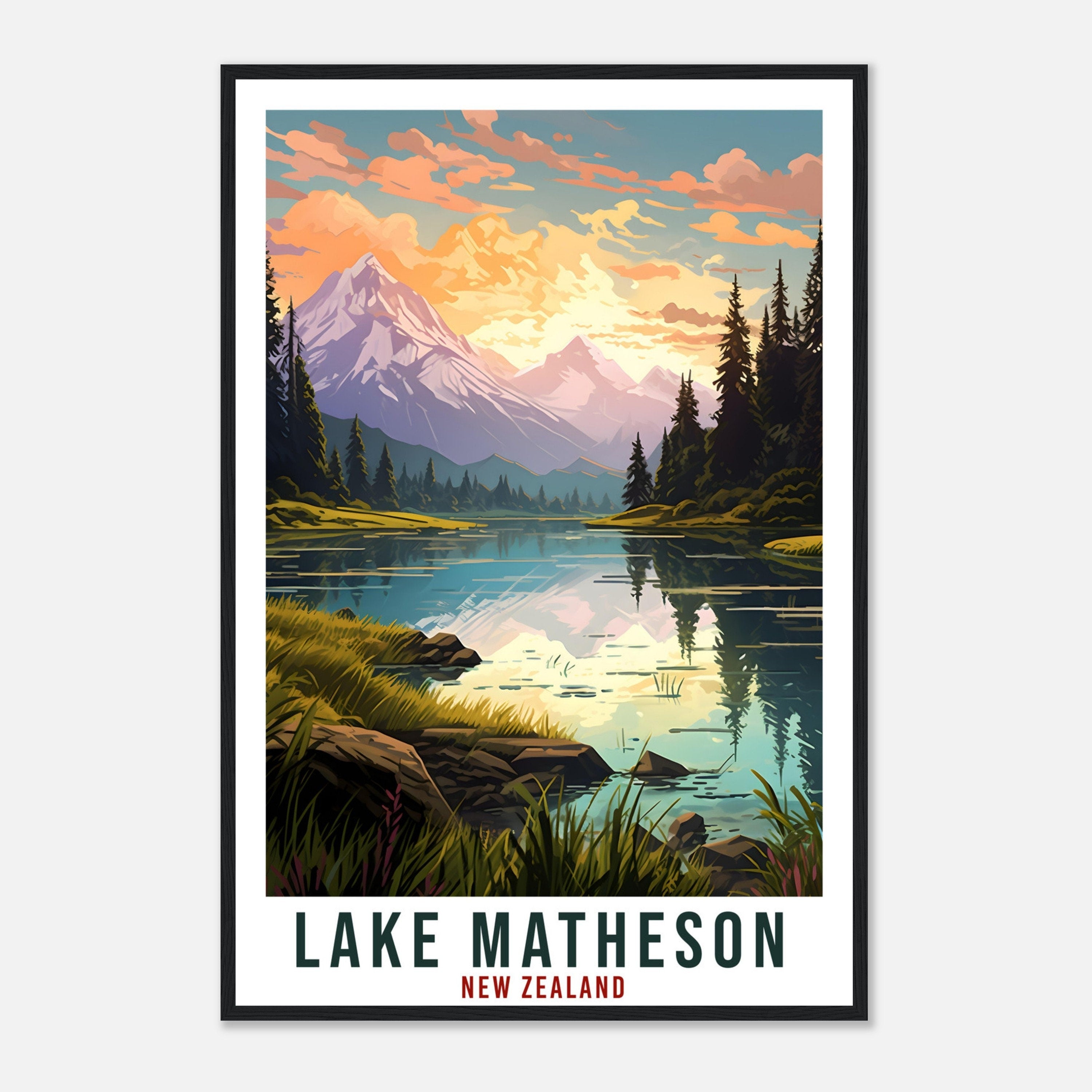 Lake Matheson Travel Print Wall Art Lake Matheson New Zealand Artwork Art Gifts Lake Matheson Travel Poster New Zealand Wall Hanging Decor