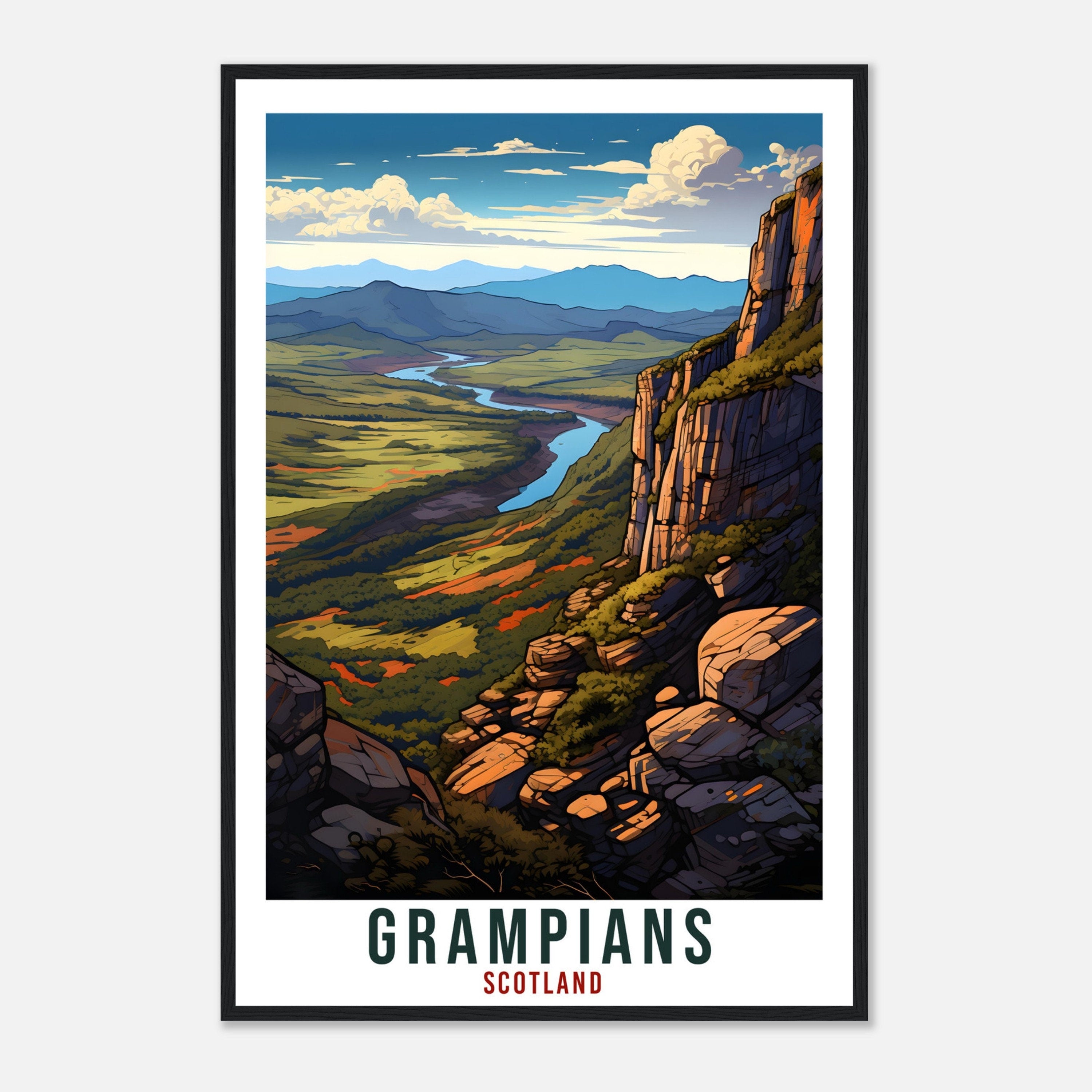 Grampians Travel Print Scotland Wall Art Home Decor Wall Hanging Travel Gift Grampians Travel Poster Scotland Landscape Artwork Art Lover