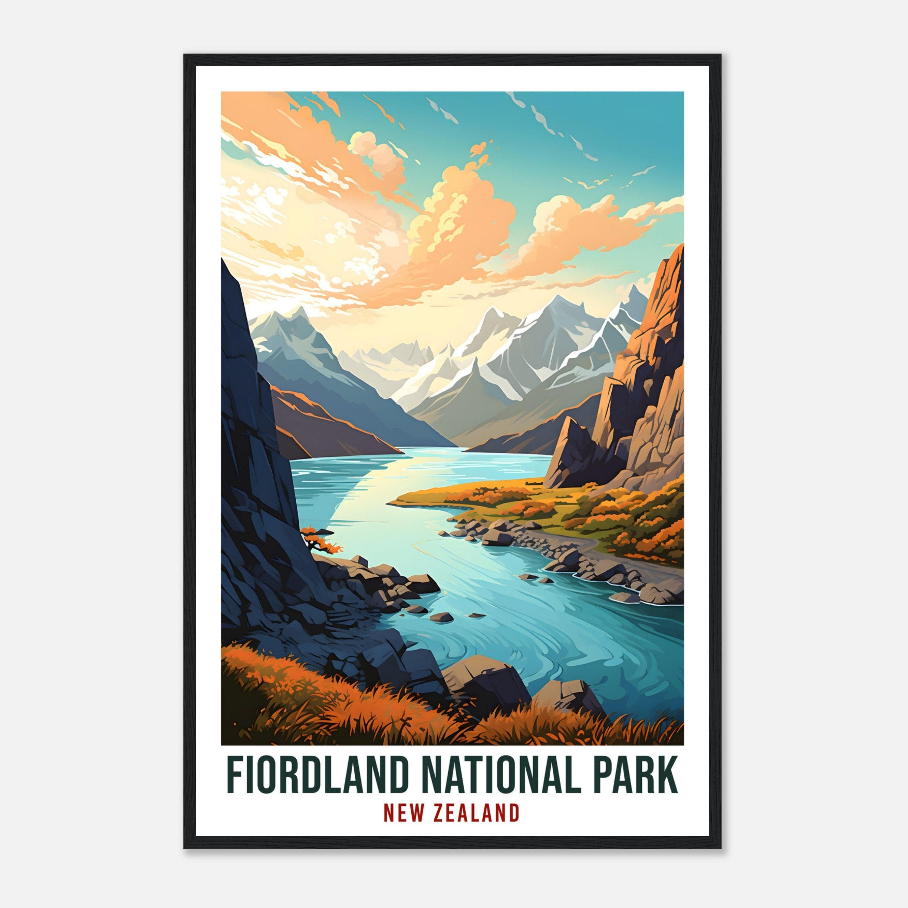 Fiordland National Park Travel Print Wall Art Fiordland New Zealand Decor Artwork Art Gifts Fiordlands Travel Poster New Zealand Art Lovers