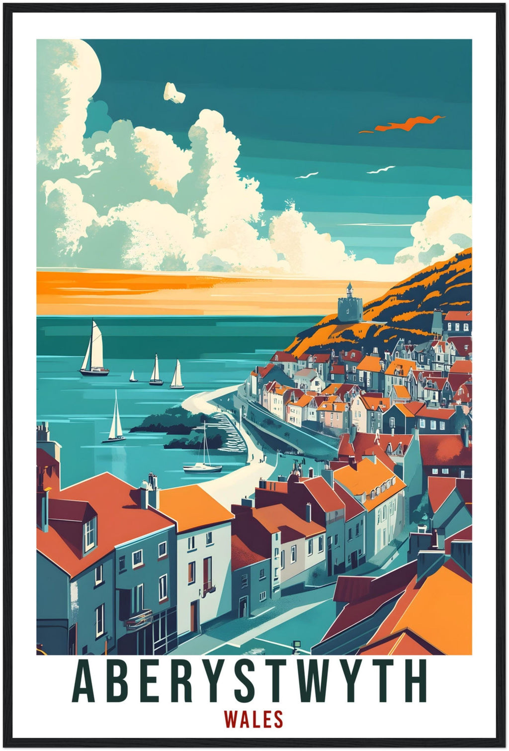 Aberystwyth Travel Print Wales Home Decor Aberystwyth Wall Art Wall Hanging Art Lover Wales Artwork Travel Poster Aberystwyth Travel Art