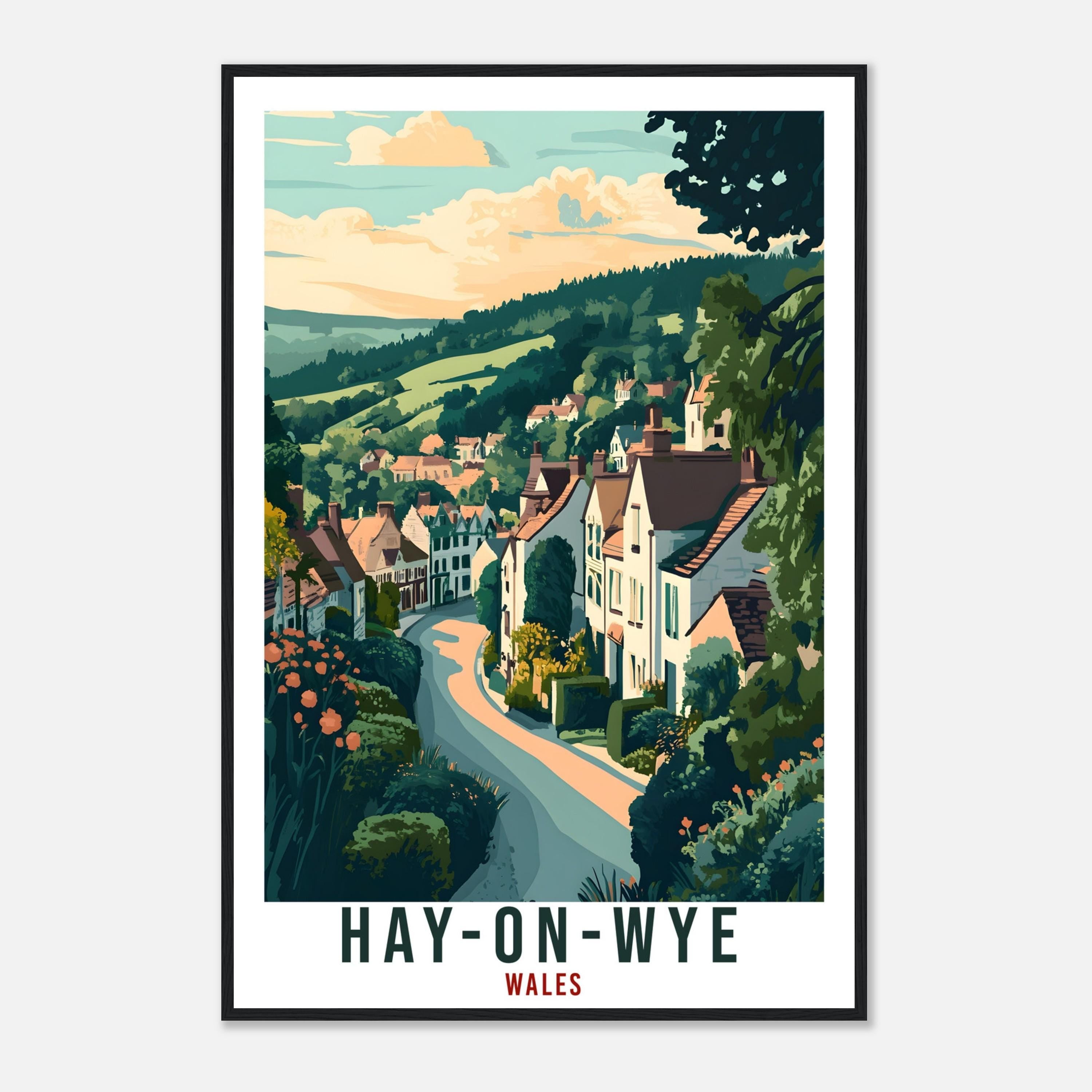 Hay-On-Wye Travel Print Wales Home Decor Hay-On-Wye Wall Art Wall Hanging Art Lover Wales Artwork Travel Poster Hay-On-Wye Travel Art Gift