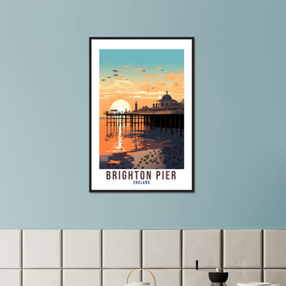Brighton Pier Travel Print Brighton Seaside Home Decor Coastal England Wall Hanging Brighton Pier Artwork Gift Brighton Pier Travel Poster