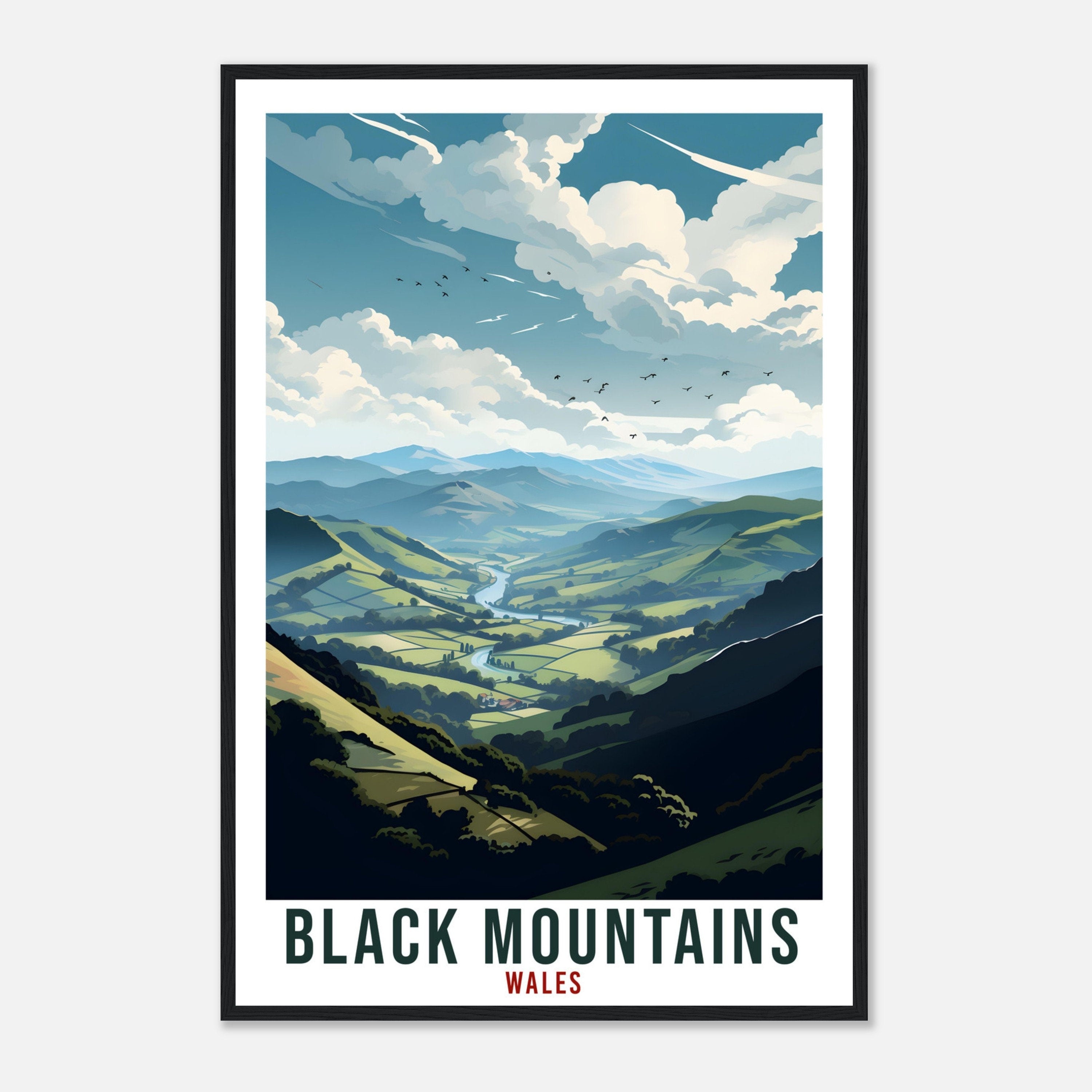 Black Mountains Travel Print Wales Wall Art Home Decor Wall Hanging Travel Art Gift Black Mountains Travel Poster Wales Landscape Artwork