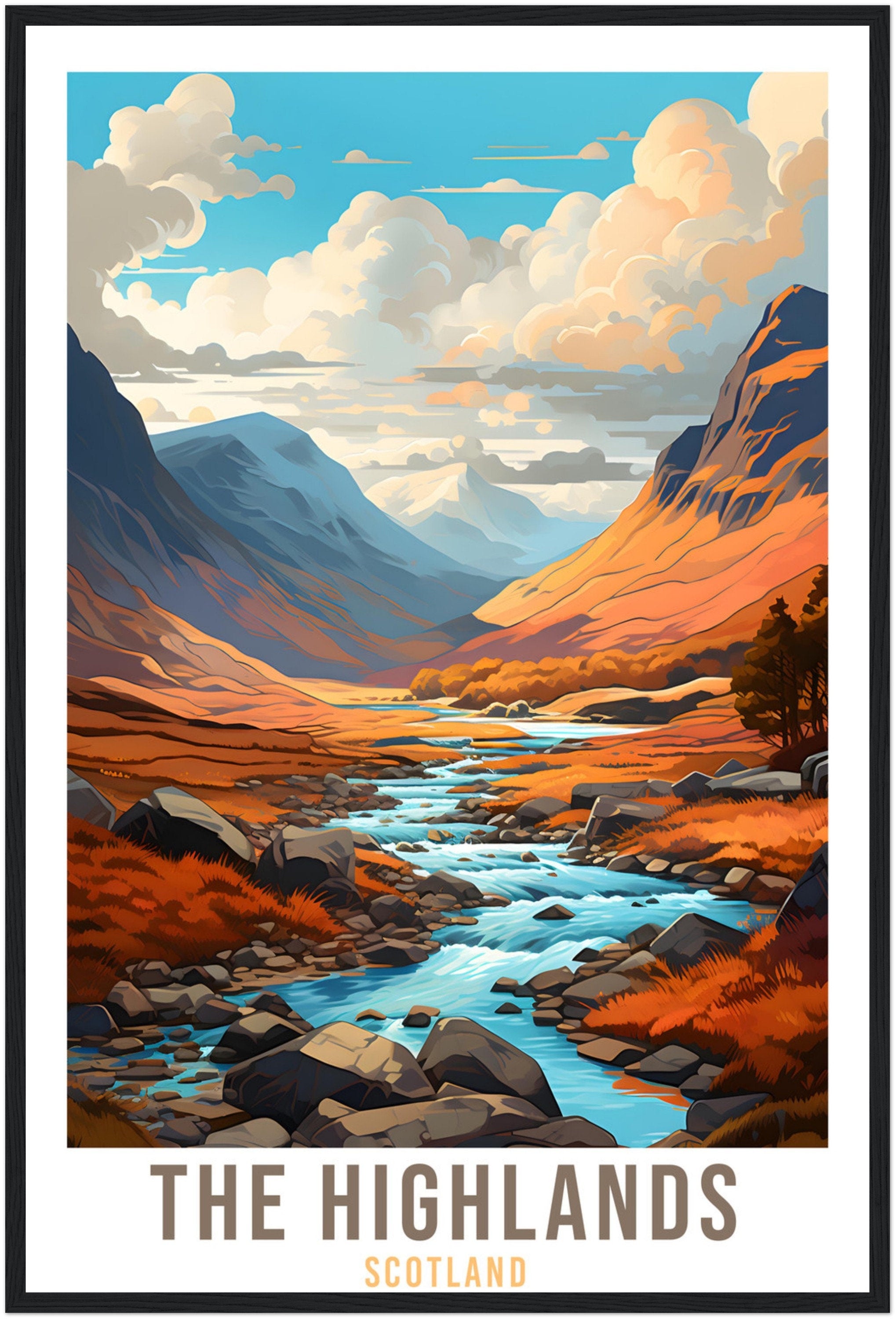 Scottish Highlands Travel Print The Highlands Home Decor Mountain Landscape Scotland Nature Wall Hanging Scottish Artwork Gift Travel Poster