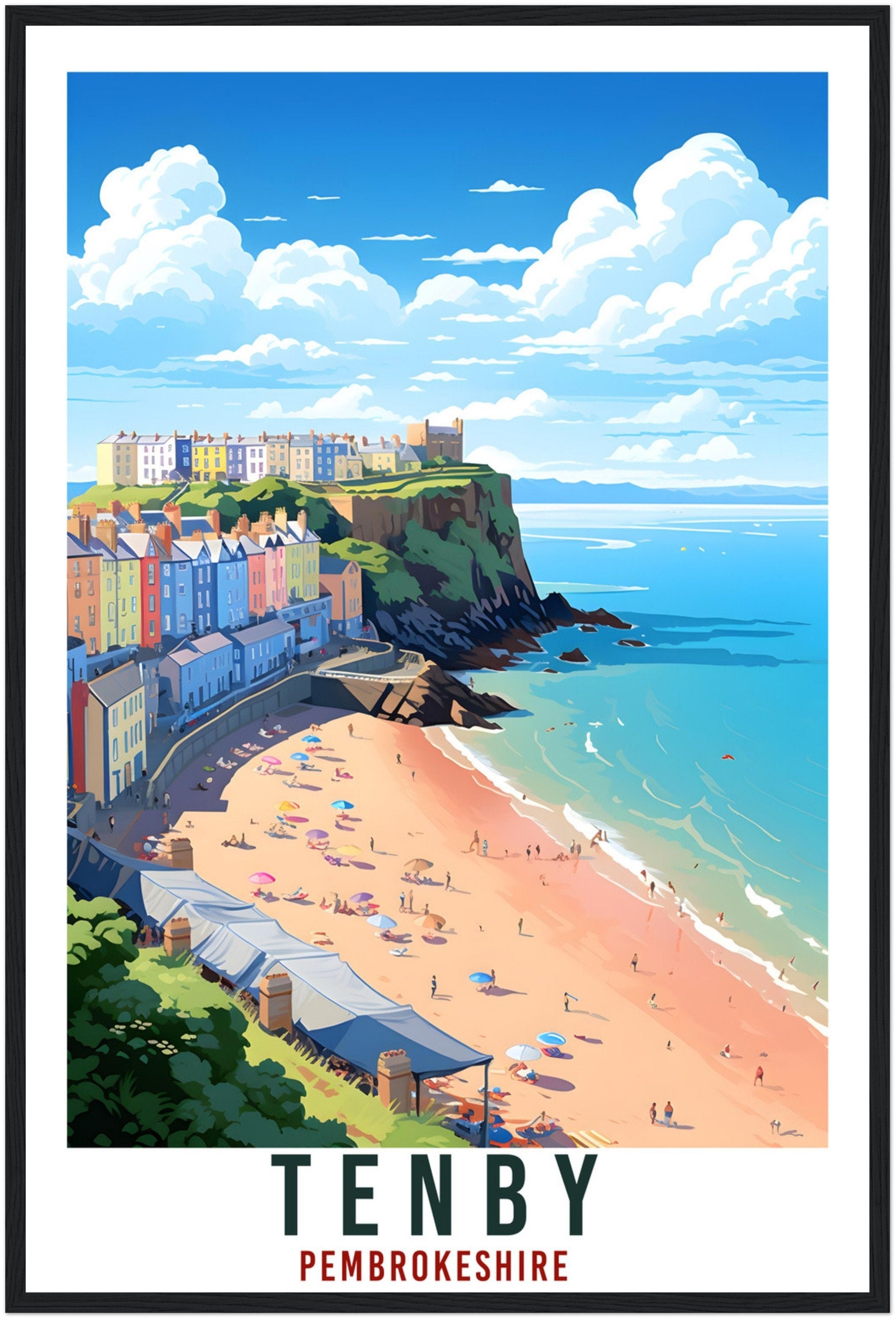 Tenby Travel Print English Wall Art Home Decor Pembrokeshire Travel Art Gift Tenby Travel Poster England Landscape Artwork Art Lover Gift