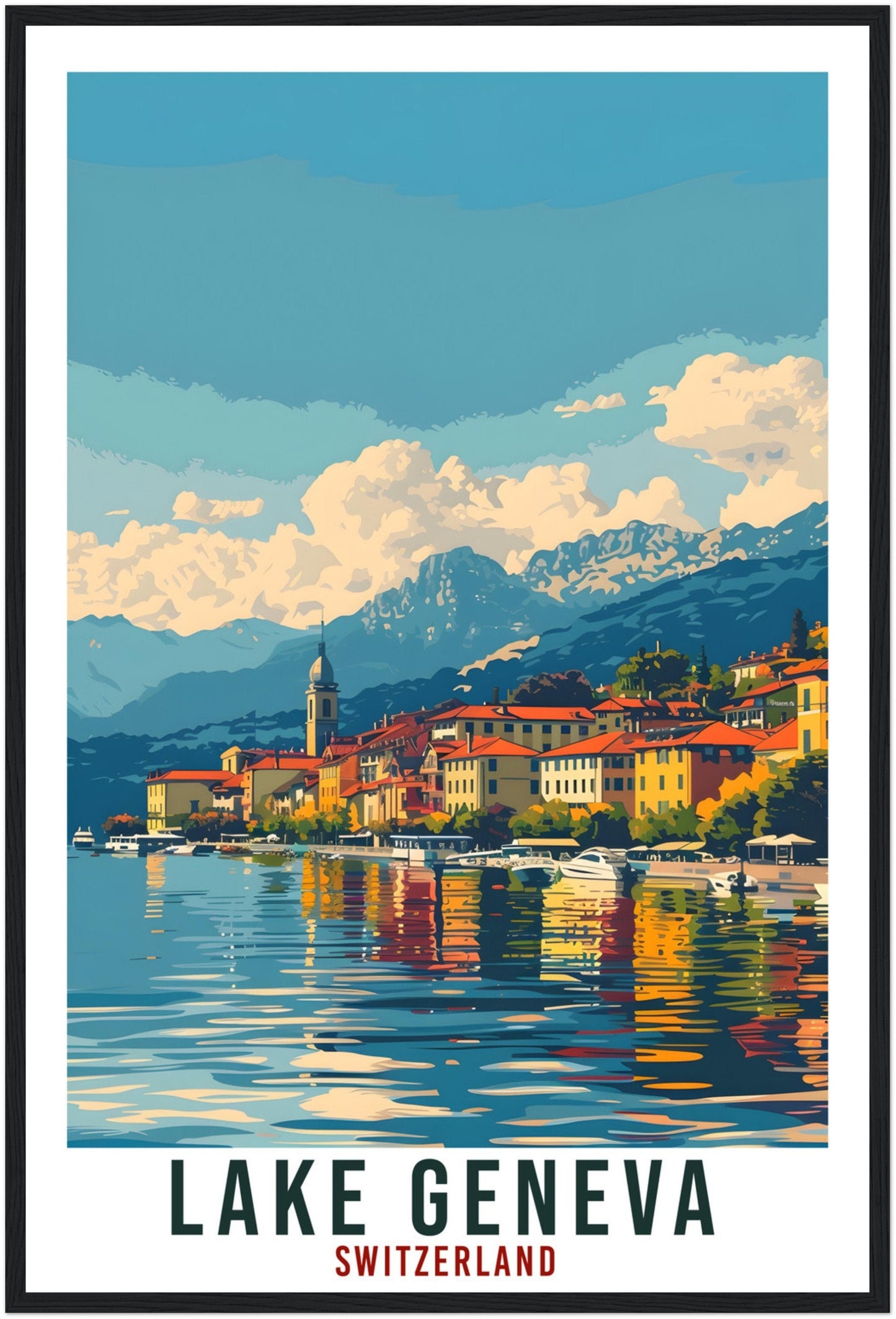 Lake Geneva Travel Print Swiss Wall Art Wall Hanging Home Décor Lake Geneva Gift Art Lover Gift Switzerland Artwork Gift Swiss Travel Poster